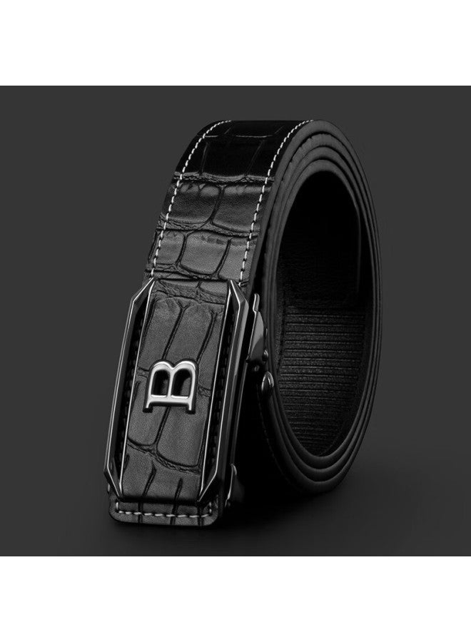 Cow Men's Genuine Leather Belt With Toothless Automatic Buckle Youth Cowhide Waist Belt Gift For Boyfriend 919 Black Gun Buckle - Image 1
