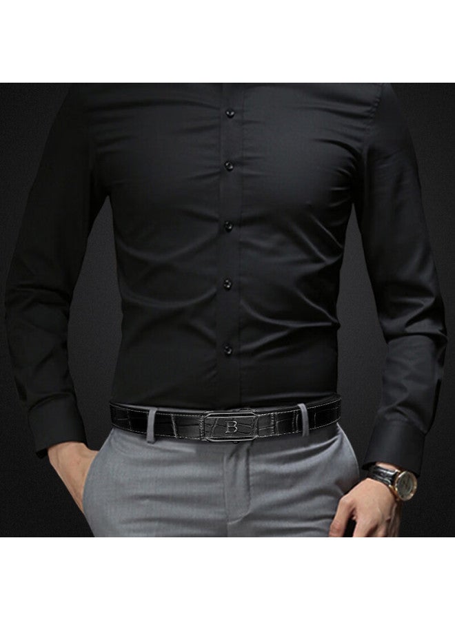 Cow Men's Genuine Leather Belt With Toothless Automatic Buckle Youth Cowhide Waist Belt Gift For Boyfriend 919 Black Gun Buckle - Image 2
