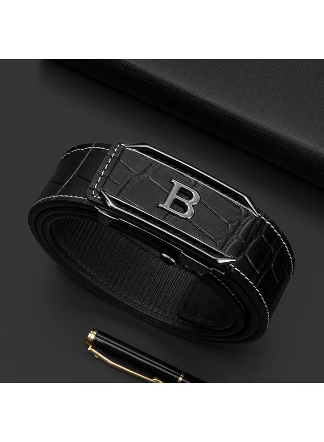 Cow Men's Genuine Leather Belt With Toothless Automatic Buckle Youth Cowhide Waist Belt Gift For Boyfriend 919 Black Gun Buckle - Image 5