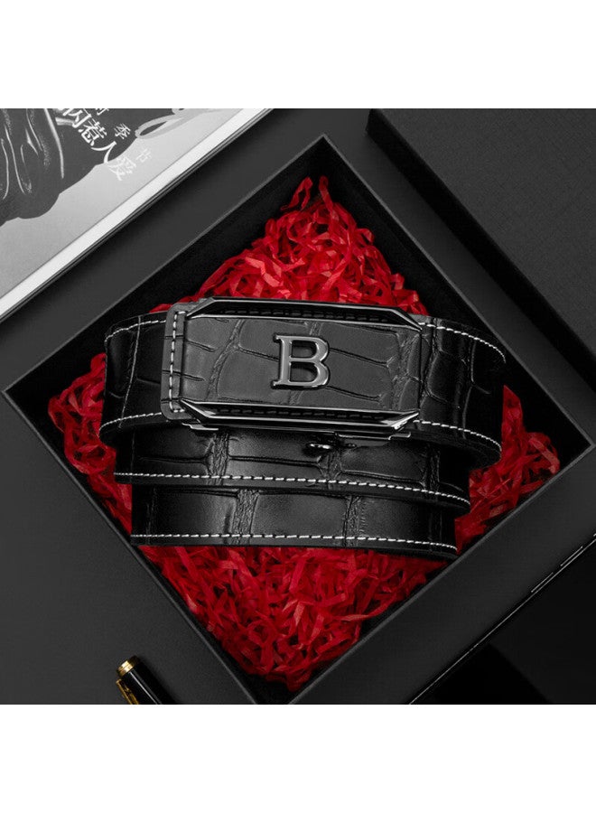 Cow Men's Genuine Leather Belt With Toothless Automatic Buckle Youth Cowhide Waist Belt Gift For Boyfriend 919 Black Gun Buckle - Image 4