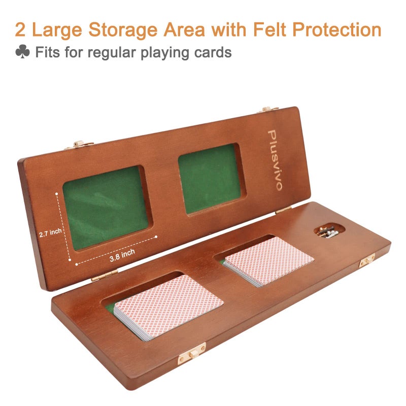 plusvivo Cribbage Board Game Set 3 Tracks Plusvivo Solid Oak Wood Cribbage Boards Unique with 9 Metal Pegs  2 Storage Area 155 X 49 X 12 in Travel Portable Cribbage Game Sets for Family - Image 3