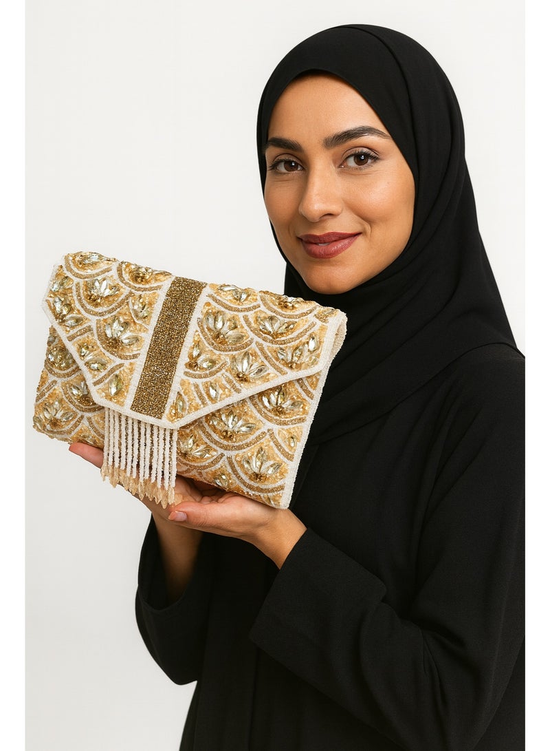 أركاد "Arcad حقيبة كلاتش ذهبية للنساء – حقيبة سهرة فاخرة مطرزة بالخرز والأحجار للأعراس والحفلات" - Image 1