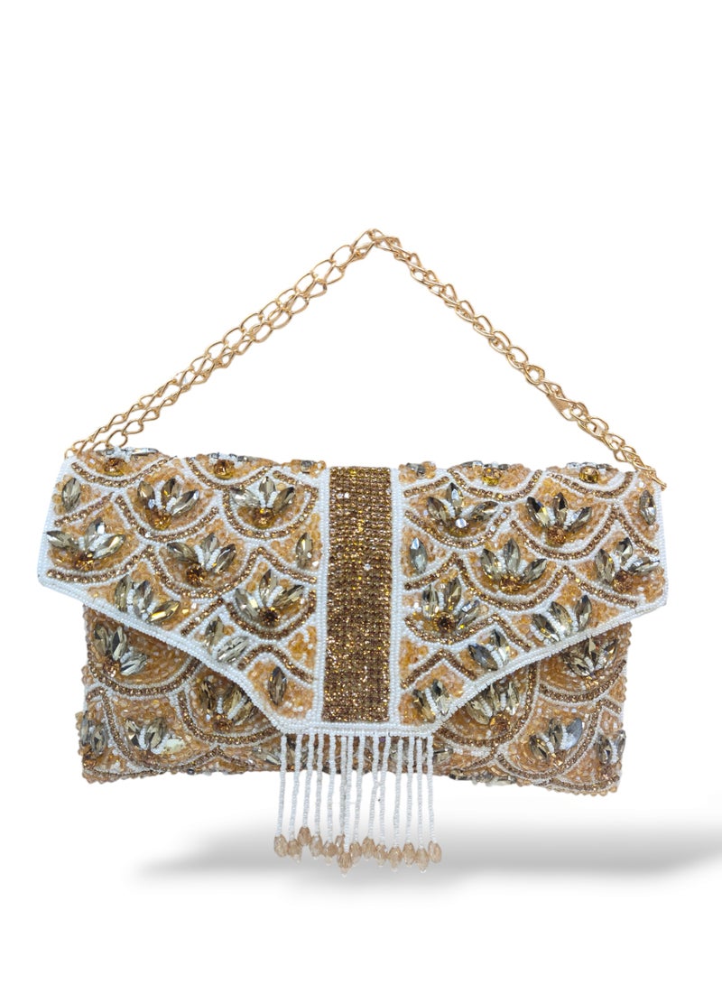 أركاد "Arcad حقيبة كلاتش ذهبية للنساء – حقيبة سهرة فاخرة مطرزة بالخرز والأحجار للأعراس والحفلات" - Image 3