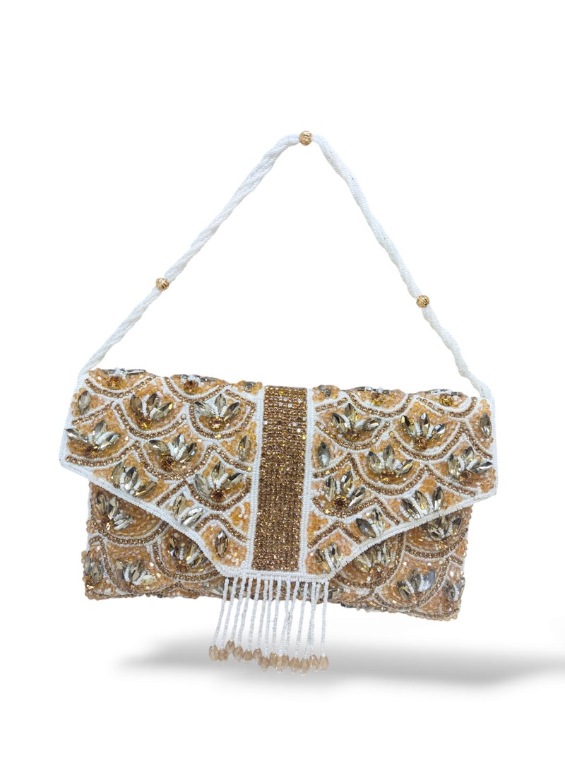أركاد "Arcad حقيبة كلاتش ذهبية للنساء – حقيبة سهرة فاخرة مطرزة بالخرز والأحجار للأعراس والحفلات" - Image 4