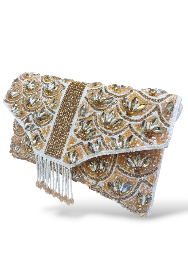 أركاد "Arcad حقيبة كلاتش ذهبية للنساء – حقيبة سهرة فاخرة مطرزة بالخرز والأحجار للأعراس والحفلات" - Image 5