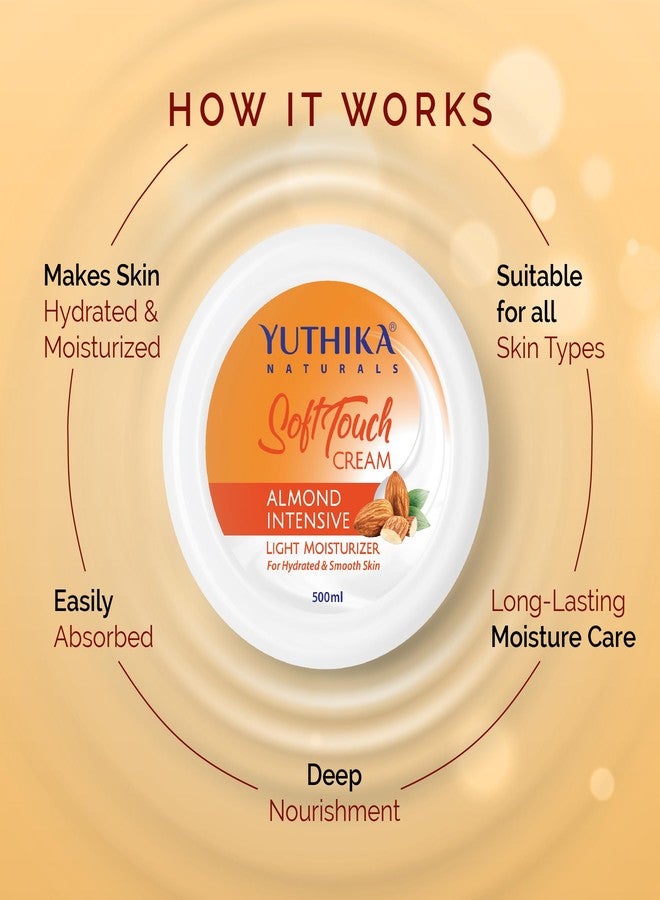 Yuthika Almond Moisturizer Cream 500 ml - Light, Non-Sticky Body & Face Cream for Deep Nourishment & Instant Hydration, Suitable for All Skin Types - Image 5