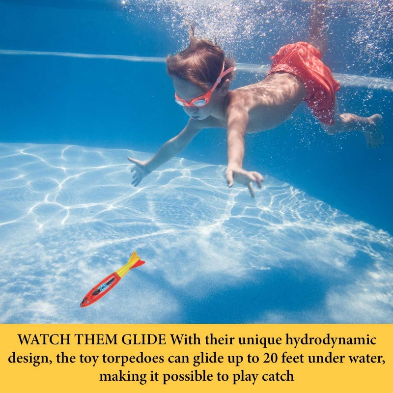 Haktoys Pool Toys Torpedo Diving Set - 8-Pack Dive Torpedos for Kids & Adults | Fast-Sinking Pool Torpedos for Swim Training, Underwater Games & Water Play | Gliding Diving Torpedo Rockets - Image 4