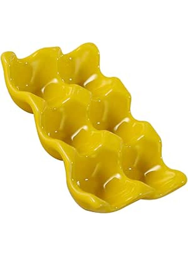 Ceramic Egg Tray Organizer For Refrigerator With Serving Dish Yellow Space Saver - Image 1