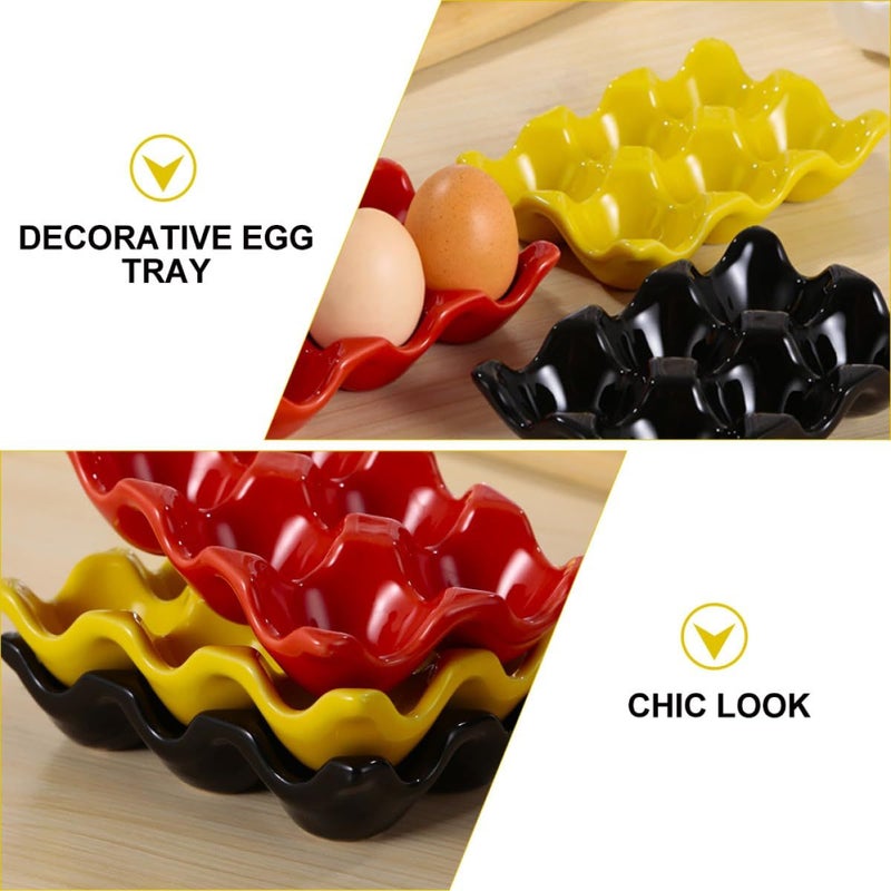 Ceramic Egg Tray Organizer For Refrigerator With Serving Dish Yellow Space Saver - Image 4