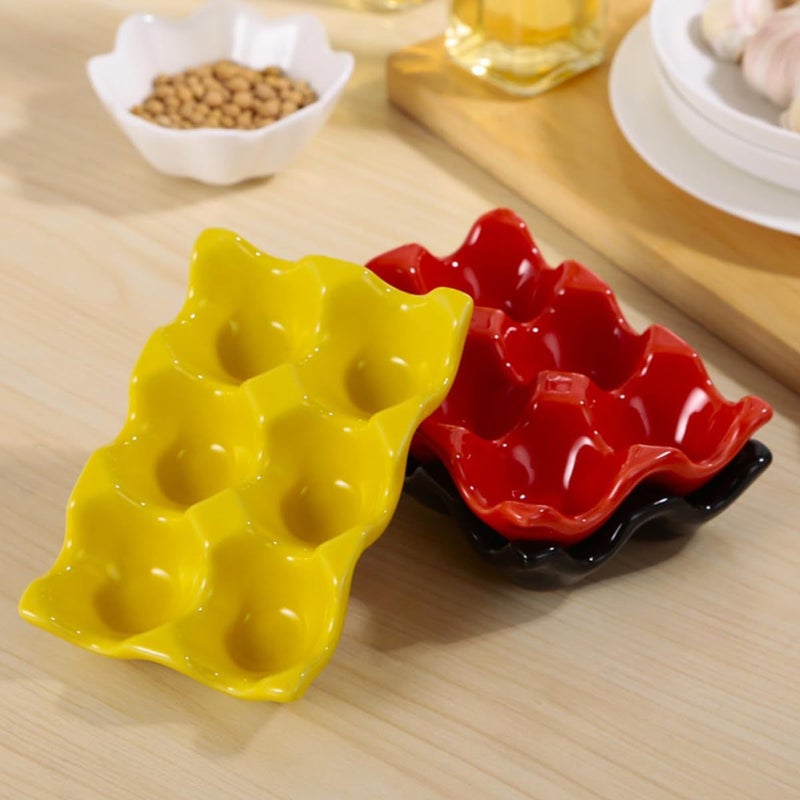 Ceramic Egg Tray Organizer For Refrigerator With Serving Dish Yellow Space Saver - Image 5