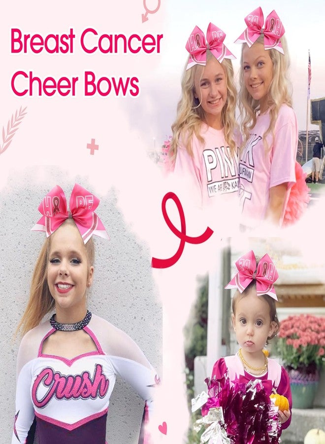 CN 8PCS 7" Breast Cancer Awareness Large Cheer Bows,Hot Pink Ribbon Cheerleading Bows Ponytail Holder for Girls, Glitter Cheer Hair Bows with Elastic Hair Tie for Competition - Image 2