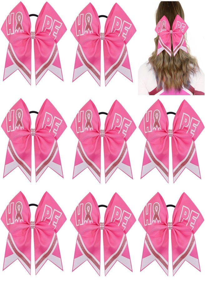 CN 8PCS 7" Breast Cancer Awareness Large Cheer Bows,Hot Pink Ribbon Cheerleading Bows Ponytail Holder for Girls, Glitter Cheer Hair Bows with Elastic Hair Tie for Competition - Image 1