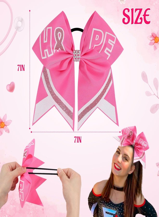 CN 8PCS 7" Breast Cancer Awareness Large Cheer Bows,Hot Pink Ribbon Cheerleading Bows Ponytail Holder for Girls, Glitter Cheer Hair Bows with Elastic Hair Tie for Competition - Image 3