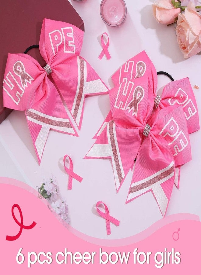 CN 8PCS 7" Breast Cancer Awareness Large Cheer Bows,Hot Pink Ribbon Cheerleading Bows Ponytail Holder for Girls, Glitter Cheer Hair Bows with Elastic Hair Tie for Competition - Image 5