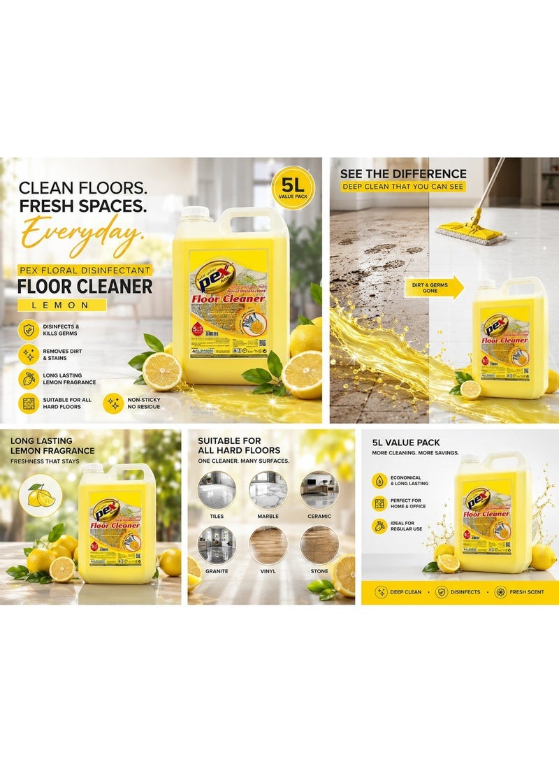 Pex Floral Disinfectant Floor Cleaner Lemon PEX – 5L - Image 3
