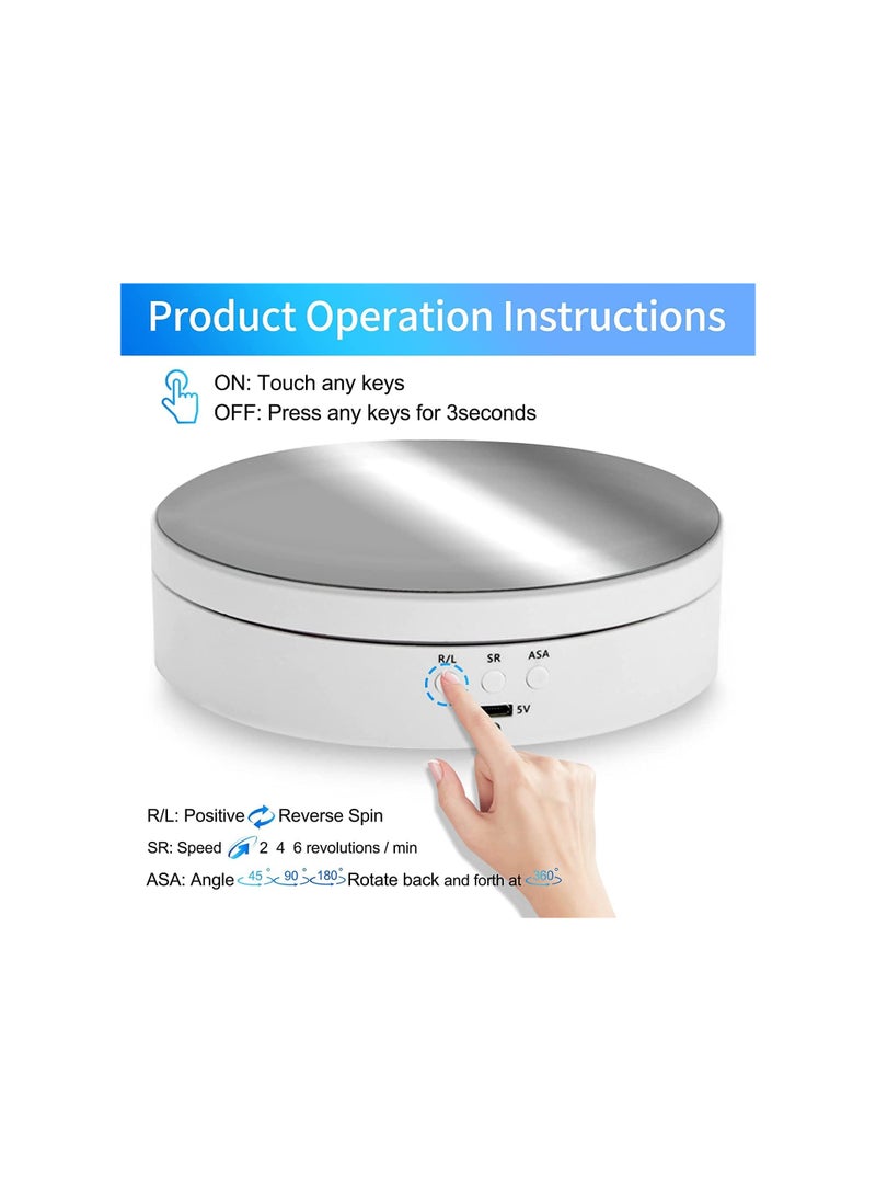 Generic - Rotating Display Stand, 360° Motorized Photography Turntable with 1 PVC Background, for Photography Products Display, Jewelry, Watch, 3D Models Panoramic Display, Max Load 6.6Lb USB Video Show (White) - Image 1