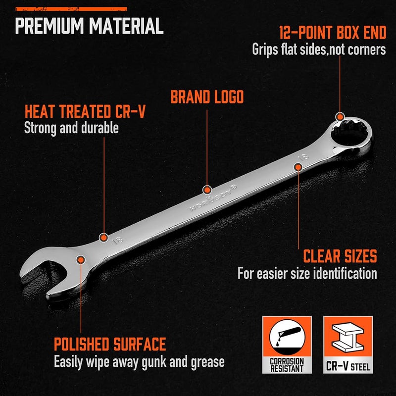 HORUSDY 12-Piece Metric Wrench Set | Combination Wrench Set with Organizer | 12 Point | 8mm - 19mm | Chrome Vanadium Steel - Image 5