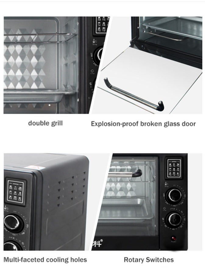 الحلم فرن كهربائي من رويا دا، سعة 48 لترًا، فرن سطحي كبير السعة بقوة 2000 وات، مع تحكم مستقل في درجة الحرارة العلوية والسفلية، هيكل من الفولاذ المقاوم للصدأ، مؤقت، للخبز والشواء، فرن متعدد الوظائف للمطبخ المنزلي - قابس أوروبي 220 فولت - Image 5