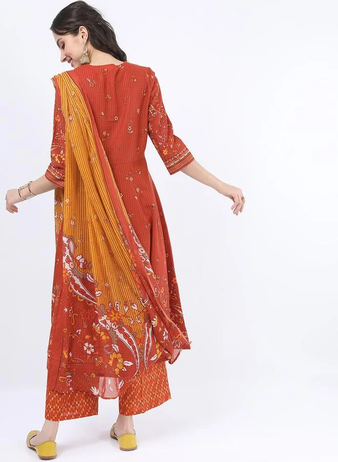 Vishudh Women Multi Colored Cotton Kurta Set with Dupatta by Styli