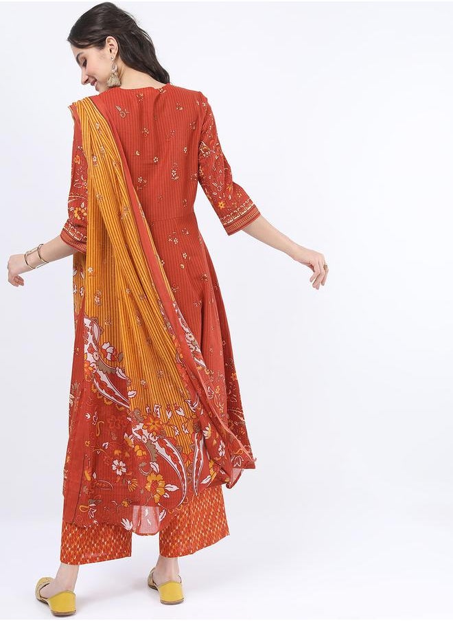 Vishudh Women Multi Colored Cotton Kurta Set with Dupatta by Styli  - Image 3