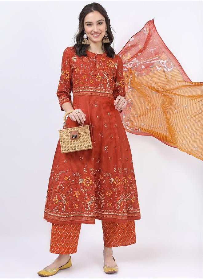 Vishudh Women Multi Colored Cotton Kurta Set with Dupatta by Styli  - Image 1