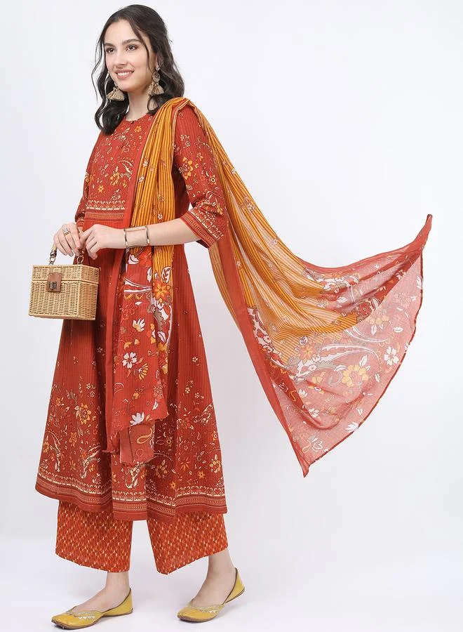 Vishudh Women Multi Colored Cotton Kurta Set with Dupatta by Styli