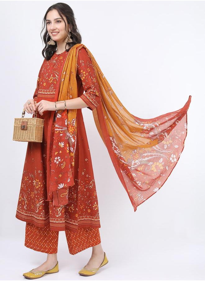 Vishudh Women Multi Colored Cotton Kurta Set with Dupatta by Styli  - Image 5