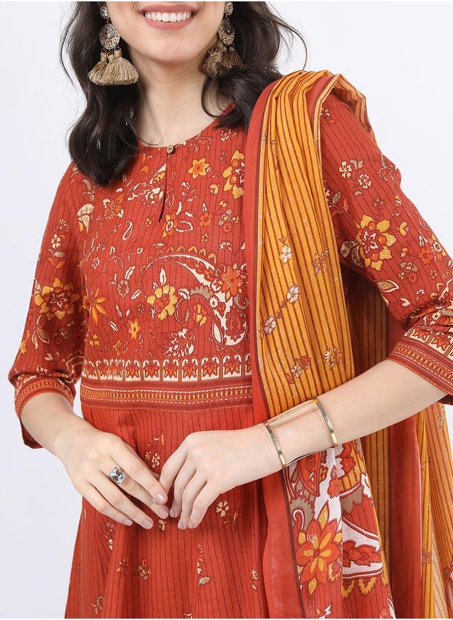 Vishudh Women Multi Colored Cotton Kurta Set with Dupatta by Styli  - Image 4
