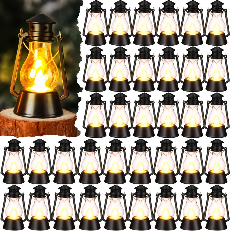 Ferraycle 36 Pcs Mini Lantern for Centerpiece Western Wedding Decor 4 Inch Camping Decorative with LED Candle Vintage Hanging Lantern Ornaments Bulk for Cowboy Cowgirl Xmas Party Decoration (Black) - Image 1