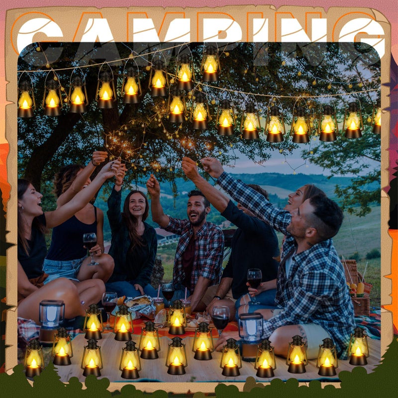 Ferraycle 36 Pcs Mini Lantern for Centerpiece Western Wedding Decor 4 Inch Camping Decorative with LED Candle Vintage Hanging Lantern Ornaments Bulk for Cowboy Cowgirl Xmas Party Decoration (Black) - Image 4