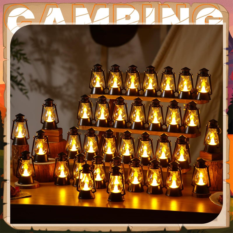 Ferraycle 36 Pcs Mini Lantern for Centerpiece Western Wedding Decor 4 Inch Camping Decorative with LED Candle Vintage Hanging Lantern Ornaments Bulk for Cowboy Cowgirl Xmas Party Decoration (Black) - Image 5