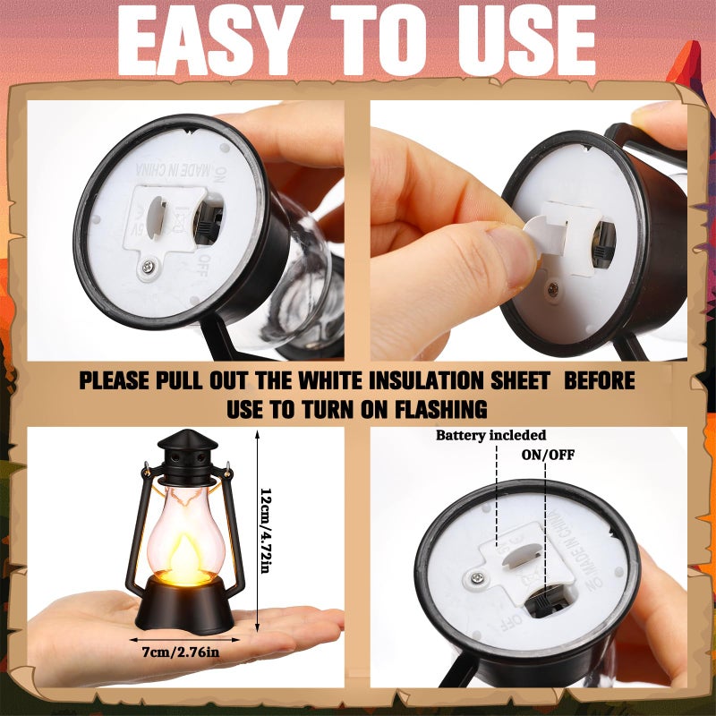 Ferraycle 36 Pcs Mini Lantern for Centerpiece Western Wedding Decor 4 Inch Camping Decorative with LED Candle Vintage Hanging Lantern Ornaments Bulk for Cowboy Cowgirl Xmas Party Decoration (Black) - Image 3