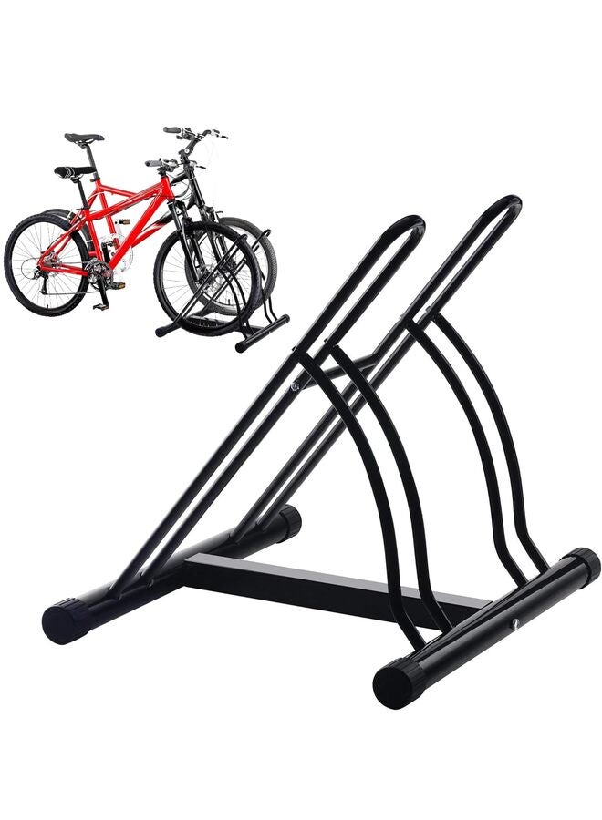 2 Bicycle Floor Type Parking Rack Stand, Cycling Rack Storage Organizer w/ 2 Portion, Bike Floor Stand Bike Parking Rack Garage Bike Storage Stand Indoor Garage Storage - Image 1