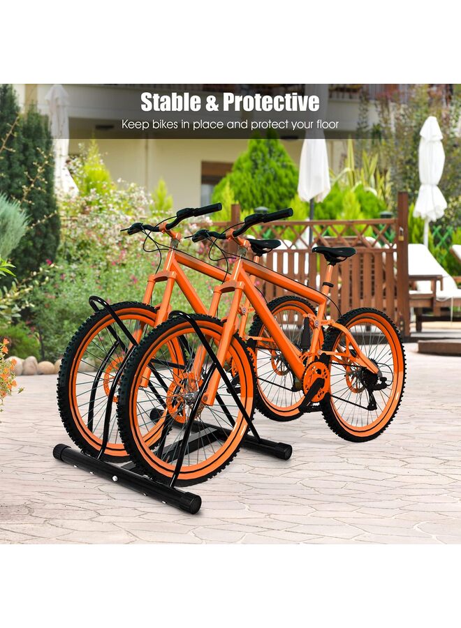 2 Bicycle Floor Type Parking Rack Stand, Cycling Rack Storage Organizer w/ 2 Portion, Bike Floor Stand Bike Parking Rack Garage Bike Storage Stand Indoor Garage Storage - Image 4