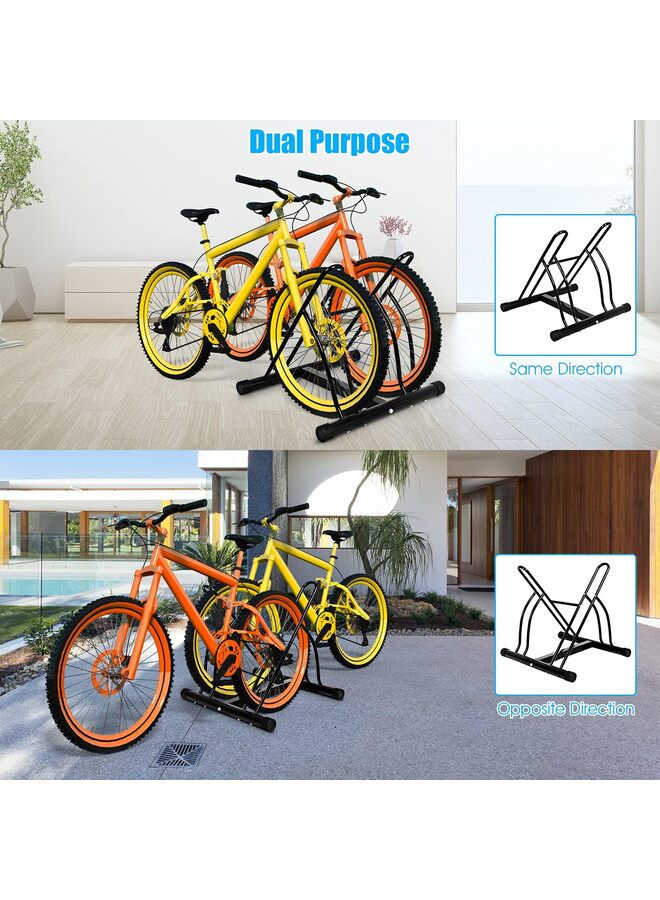 2 Bicycle Floor Type Parking Rack Stand, Cycling Rack Storage Organizer w/ 2 Portion, Bike Floor Stand Bike Parking Rack Garage Bike Storage Stand Indoor Garage Storage - Image 5