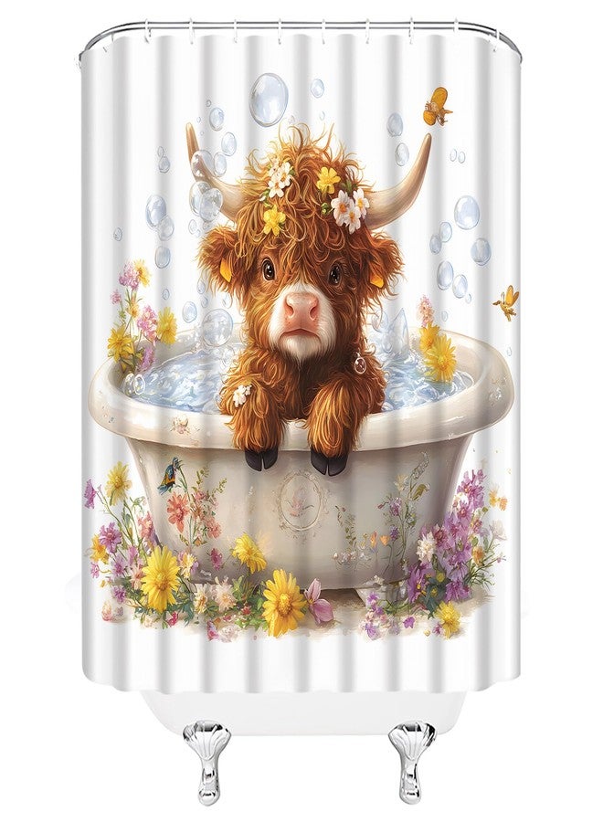 YSATNSFT Funny Highland Cow Shower Curtain Cute Calf in Bathtub Western Cattle Bubble Rustic Animal Spring Floral Fabric Bathroom Decor Set with Hooks,(70" WX70 H) - Image 4