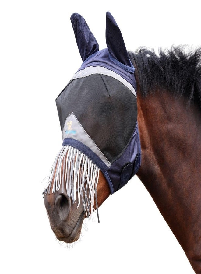 شيريس قناع الذباب Shires FlyGuard Pro ذو الشبكة الدقيقة مع حماية من الأشعة فوق البنفسجية، لون كحلي/بني فاتح/أطراف للأذنين والأنف - Image 1