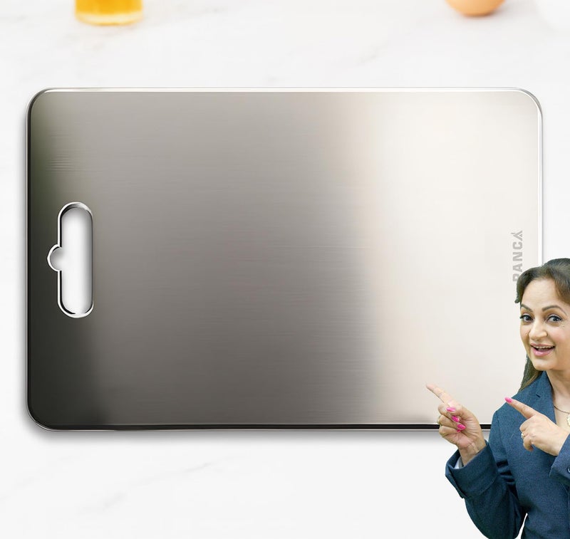 PANCA Stainless Steel Chopping Board 32x21 cm | Heavy-Duty Cutting Board for Kitchen | Vegetable, Fruit & Meat Chopper Board (Medium - 32cm* 21cm) - Image 1