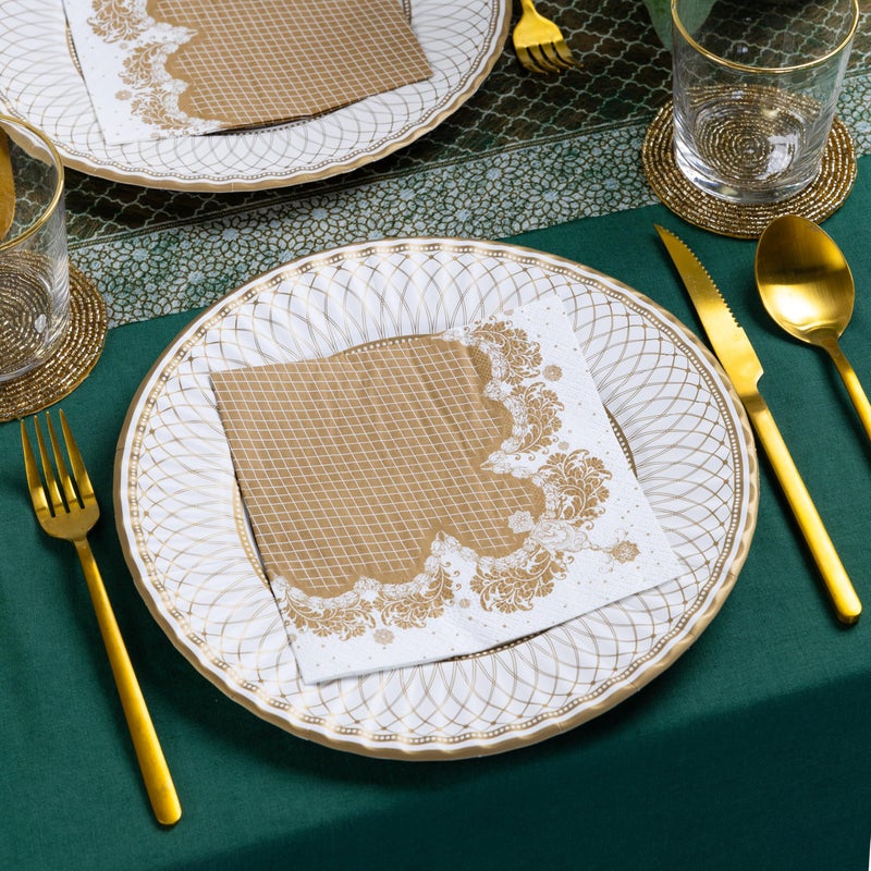 Talking Tables 24 x Large Gold Disposable Paper Plates-Strong and Sturdy Elegant Pretty Design Recyclable Dishes for Christmas, Birthday Party, Weddings, Anniversary 10.6â€™ - Image 5