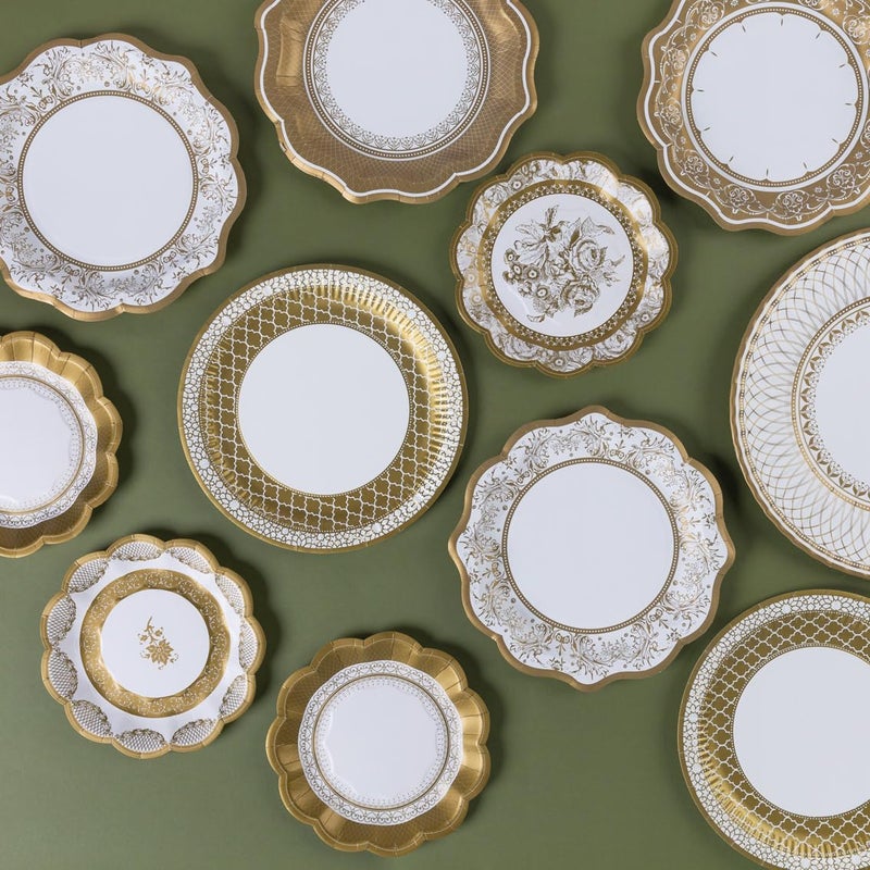 Talking Tables 24 x Large Gold Disposable Paper Plates-Strong and Sturdy Elegant Pretty Design Recyclable Dishes for Christmas, Birthday Party, Weddings, Anniversary 10.6â€™ - Image 4