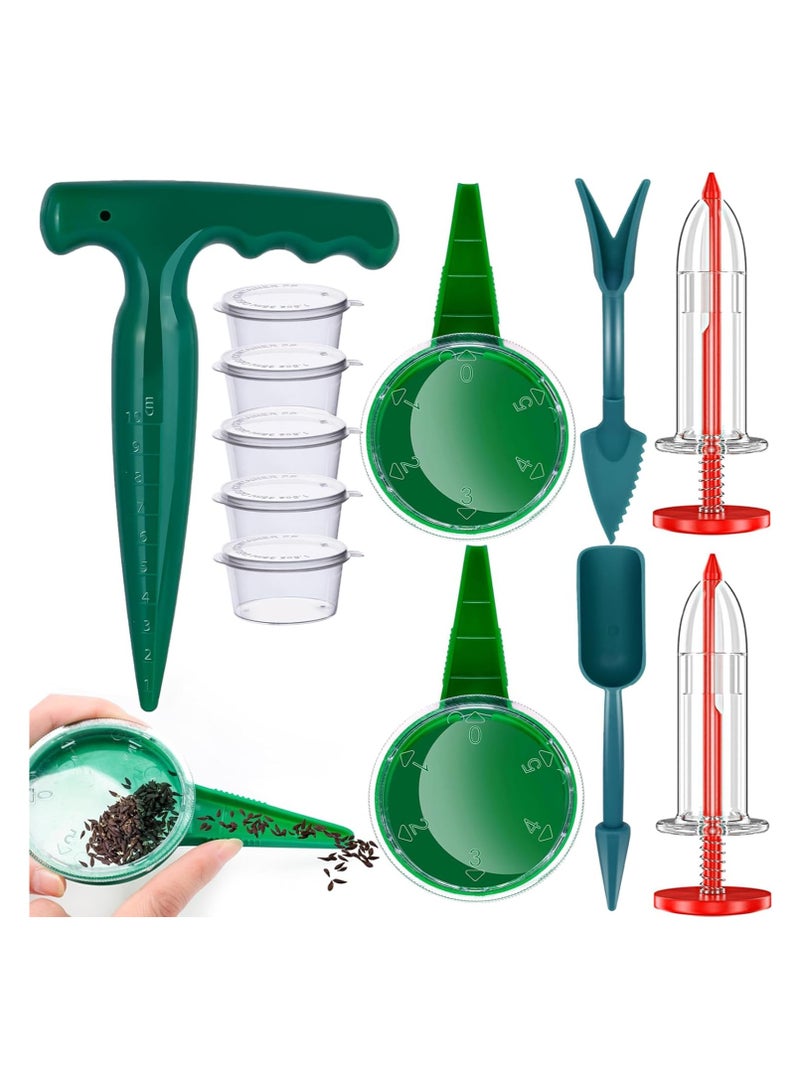 Bukela 12 PCS Seed Spreader Tool Set, Includes 2 Handheld Seed Planters, 2 Mini Seed Dispensers, and 2 Seedling Dibber & Widger Tools for Planting Vegetables and Flowers, 1 Pistol Grip Dibber - Image 1