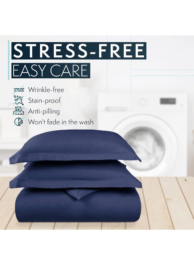 HC COLLECTION Duvet Cover - Navy King Size Duvet Cover - 3 Piece Soft Breathable Microfiber Duvet Cover Set with Zipper Closure & 2 Pillow Shams - Image 1
