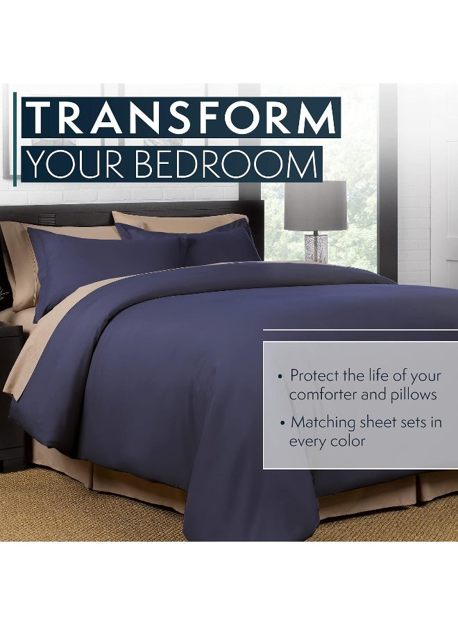 HC COLLECTION Duvet Cover - Navy King Size Duvet Cover - 3 Piece Soft Breathable Microfiber Duvet Cover Set with Zipper Closure & 2 Pillow Shams - Image 5