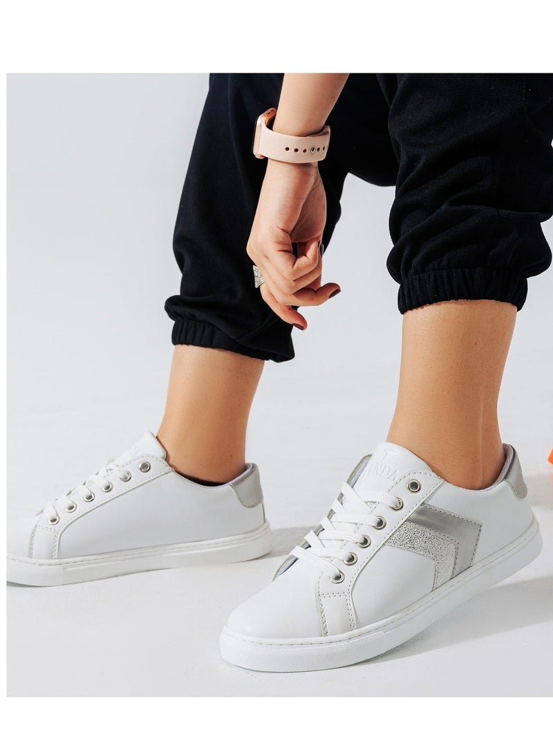 Run  Sneakers Flat-Side Arrows-SN-8-white Silver - Image 1