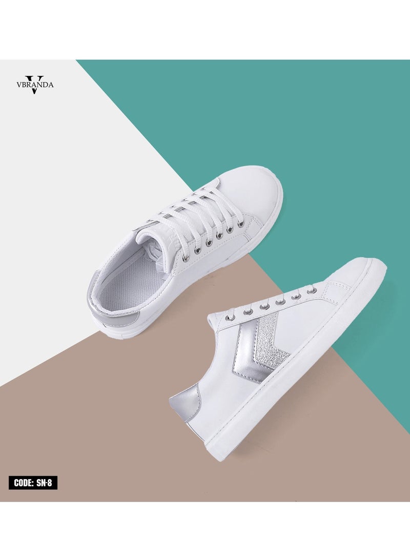 Run  Sneakers Flat-Side Arrows-SN-8-white Silver - Image 2