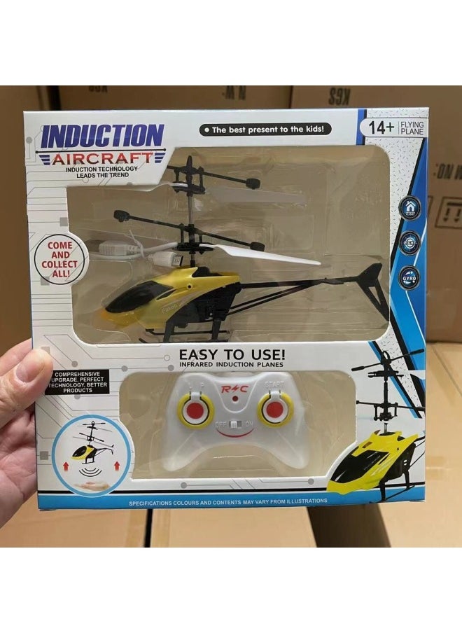 Shake The Sound Of The Same Induction Aircraft Aircraft Children's Flight Remote Control Fall-resistant Helicopter Stall Charging Toys Wholesale-Color:Yellow Induction + Remote Control  - Image 1