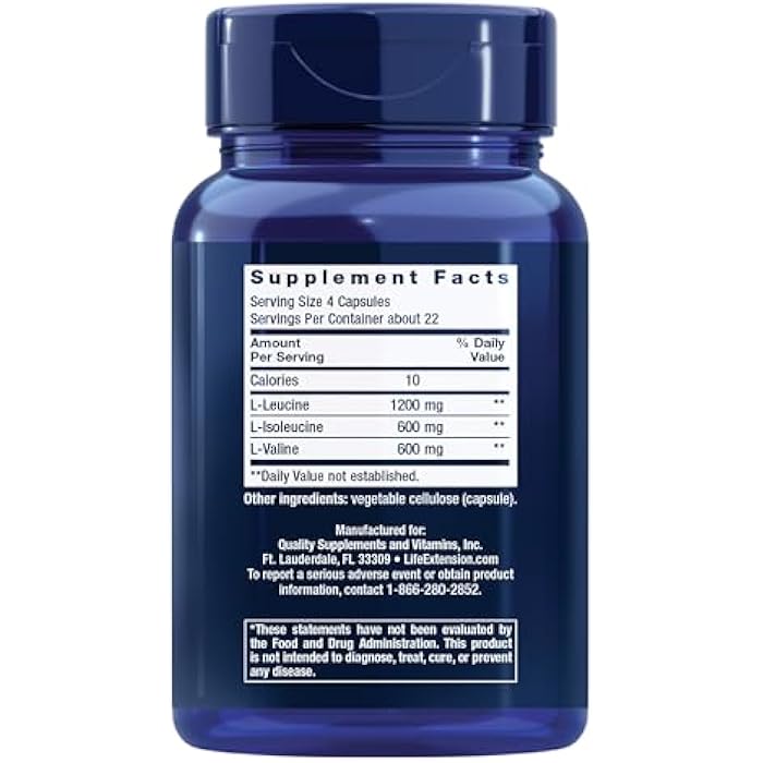 Life Extension Branched Chain Amino Acids (BCAAs), leucine, isoleucine, valine, Promotes Muscle Recovery After Exercise, Gluten-Free, Non-GMO, 90 Capsules - Image 2