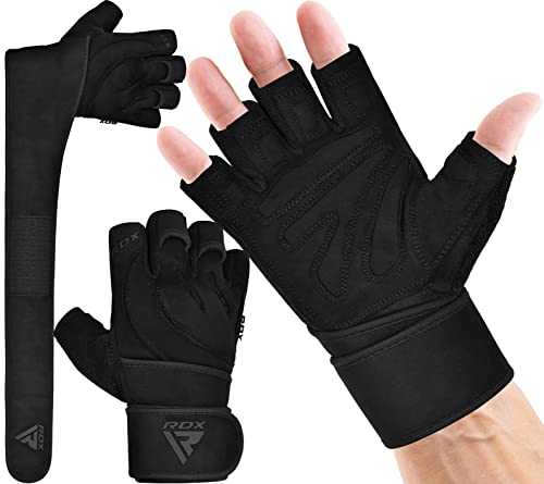 RDX Weight Lifting Workout Gloves with Wrist Support 50 CM Long Wrist Straps Anti Slip Padded Palm Breathable Gym Grip for Fitness Training Powerlifting Men Women Bodybuilding Exercise Black M - Image 1
