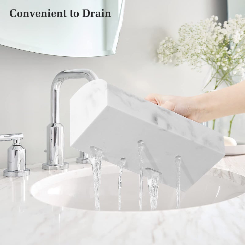 Luxspire Bathroom Counter Organizer, 5 Slot Toothbrush Holder, Marble Bathroom Accessories, Gravel White - Image 4