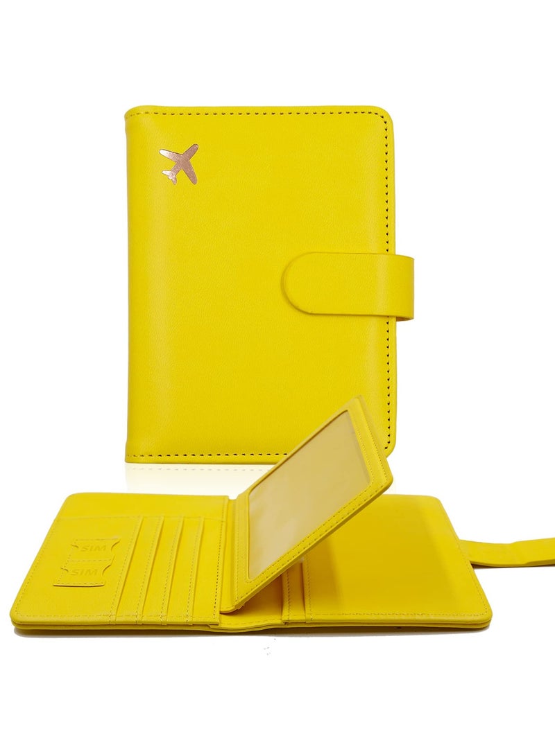 Excefore Passport Holder, Passport Holder Card Slots, Creative Aircraft Certificate Storage Bag, Cute Passport Cover for Women and Men, Waterproof Rfid Blocking Travel Wallet (Yellow)  - Image 1
